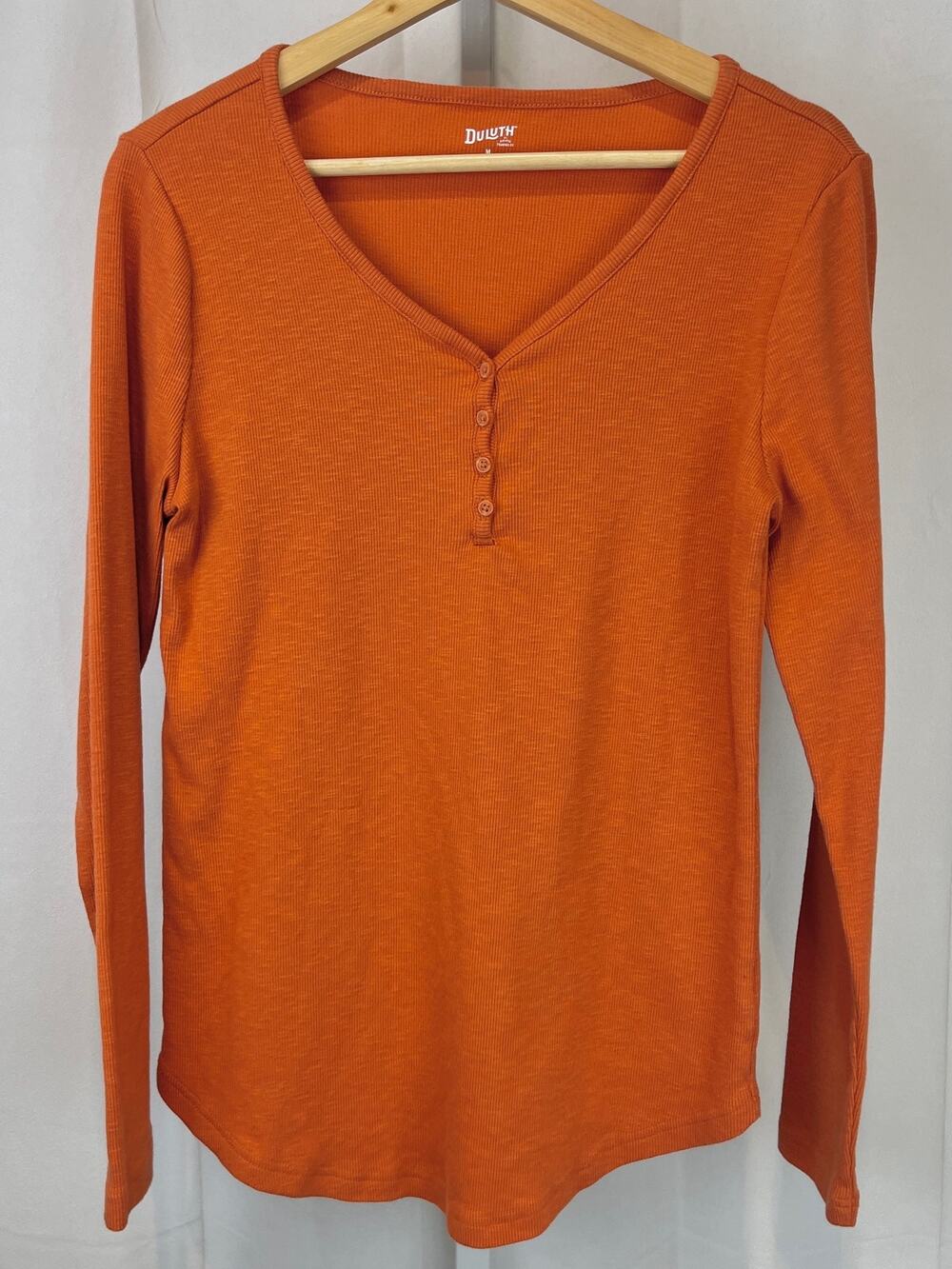 DULUTH Trading Co Makers Studio Cotton Rib Henley Top 11853 Orange Size M